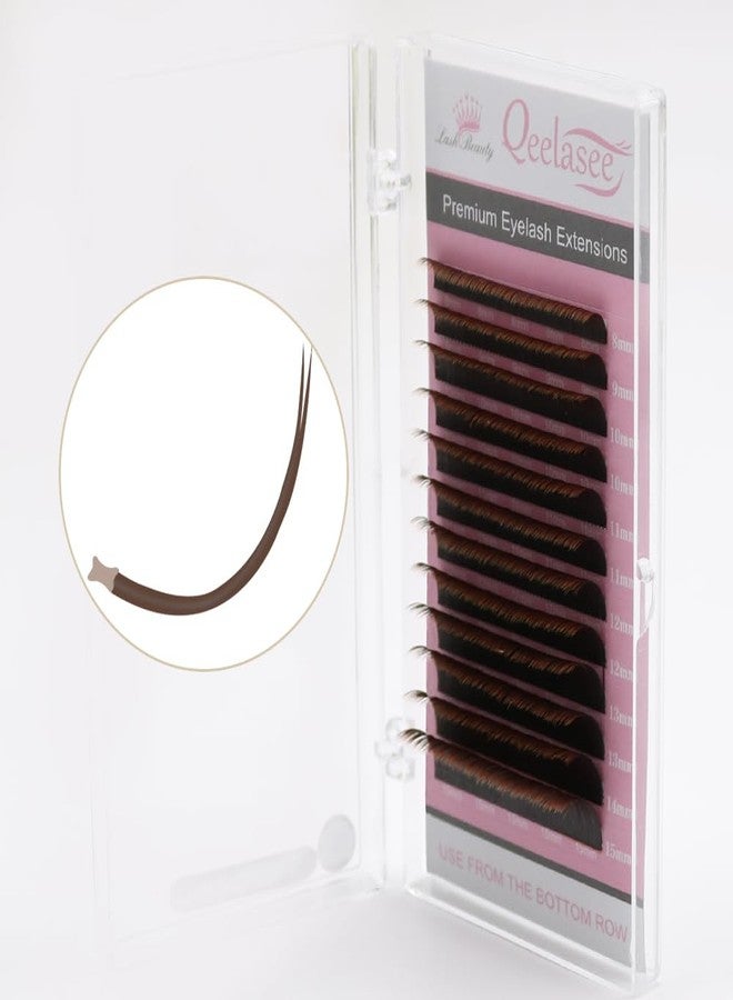 Qeelasee Double Tips Flat Ellipse Eyelash Extensions Supplies 0.20 C curl Mix8-15mm Brown Color Faux Mink Super Soft Split Tips Lash Individual Lashes (0.20C, MIX8-15) - Image 1